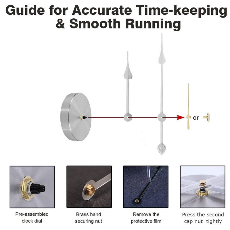 EMOON 2 Pair Hands 3D Clock Movement DIY Large Wall Clock Quartz Clock Mechanism for Home Art Decor (Silver) - Image 5